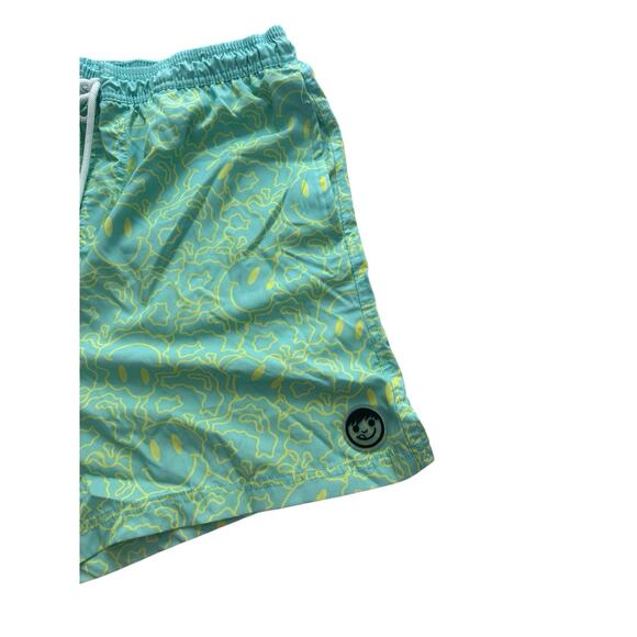 Neff Men's XL Green & Blue Swim Trunks Smiley Face Pockets Unlined‎ - Picture 2 of 5